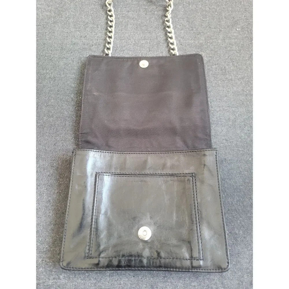 90s Y2K Via Spiga Black Shoulder Crossbody Bag Purse Leather‎ Chain Goth Grunge